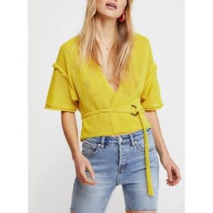 Free People Oh Hello Cardi Yellow Cardigan Sweater